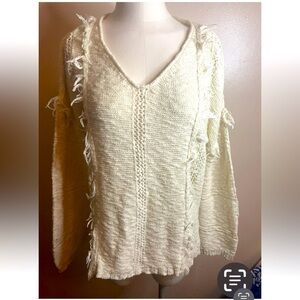 Lucky Brand Boho sweater ivory fringes size L